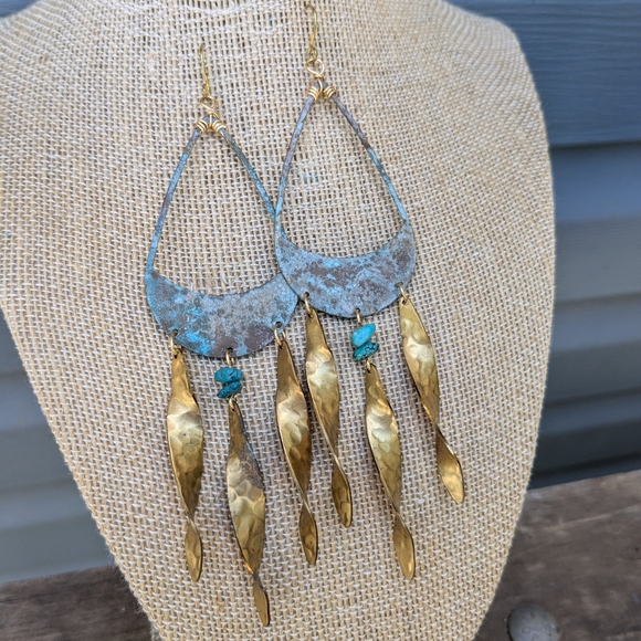 Rustic Large Statement Chandelier Turquoise Earrings - Picture 15 of 15